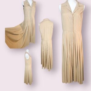 Beige Linen Midi Dress